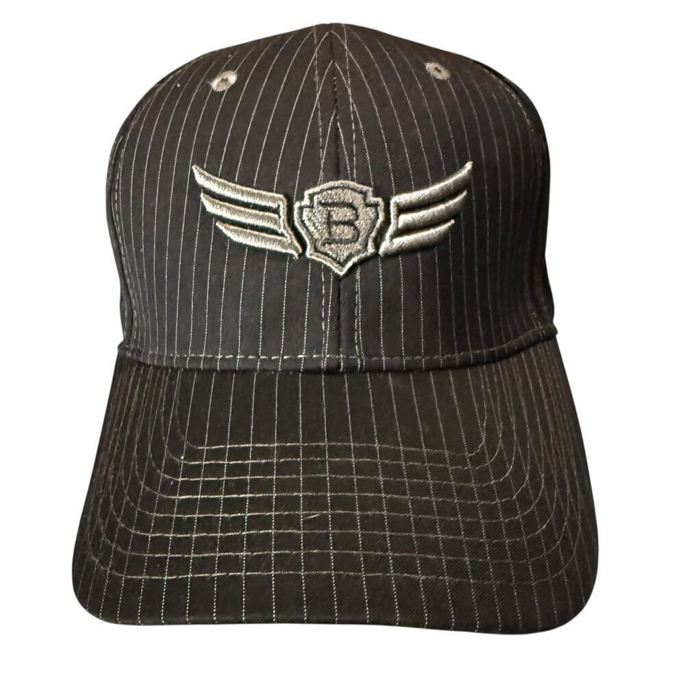 Relentless Baseball Cap Black Embroidered Pinstriped Fitted Stretch Hat S/M